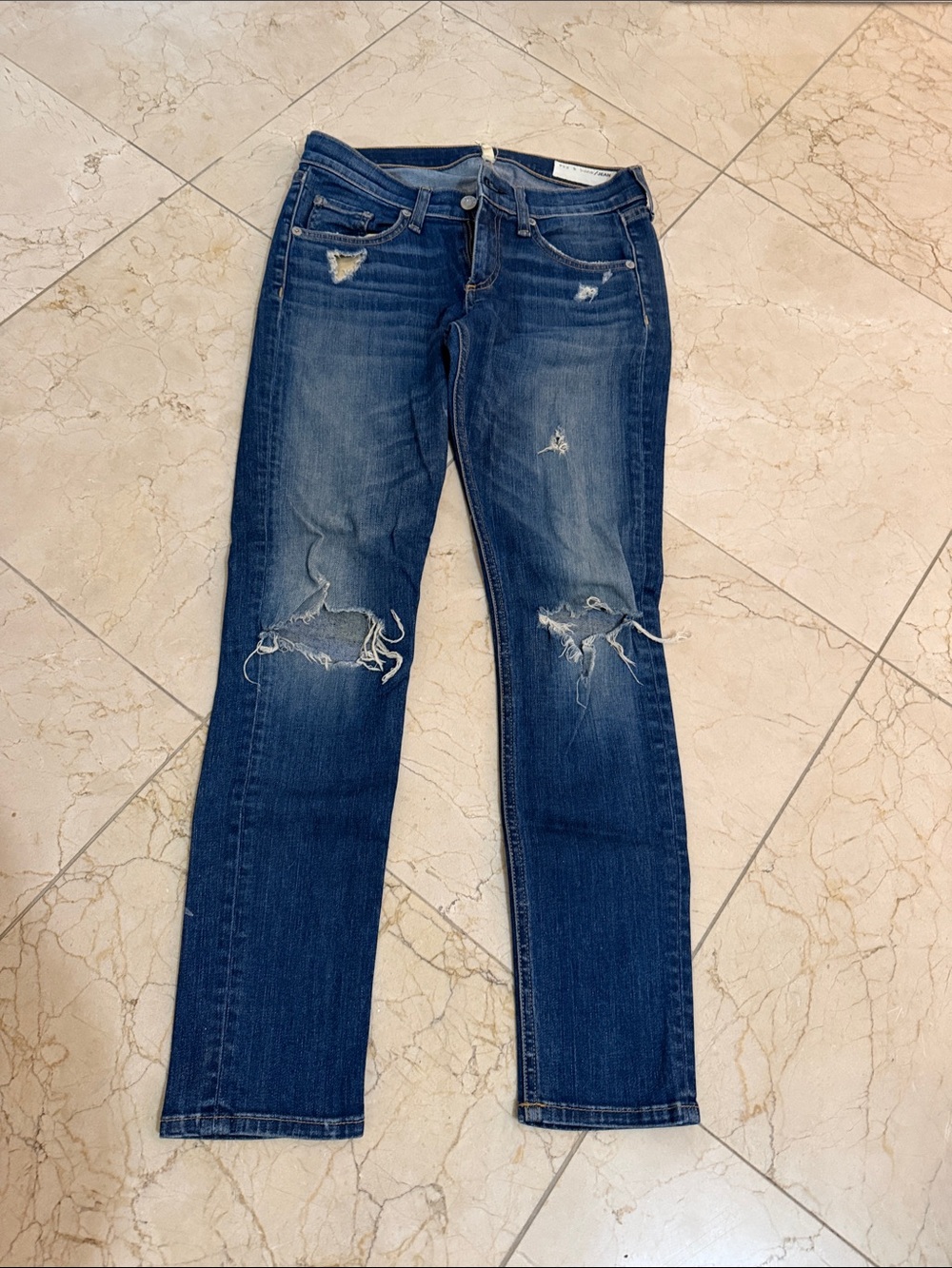 rag & bone Distressed Dark Blue Straight Leg Jeans